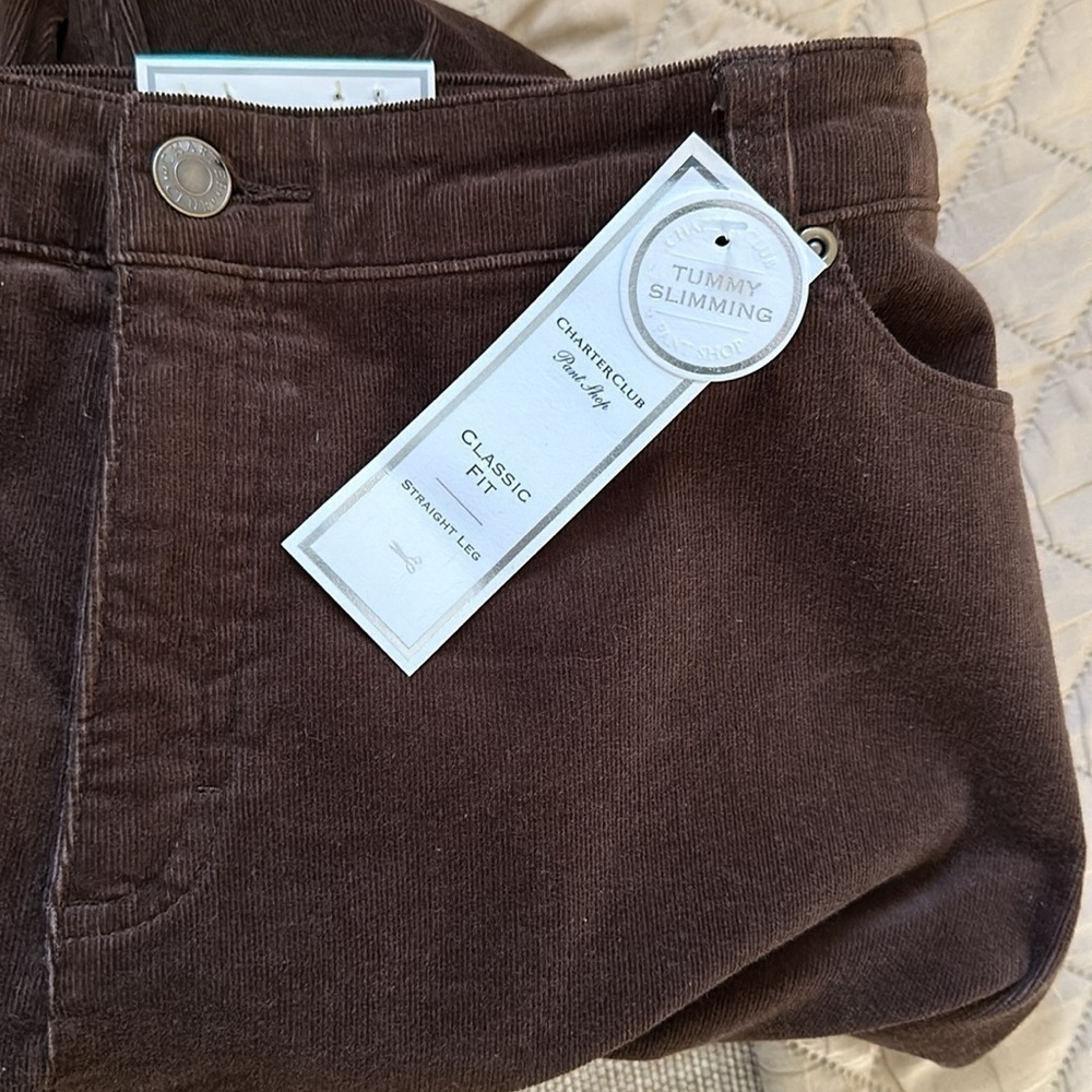 NWT Tummy Slimming Corduroy Slimming Panels Relaxed Walnut Brown Charter Club 16 - Picture 7 of 8